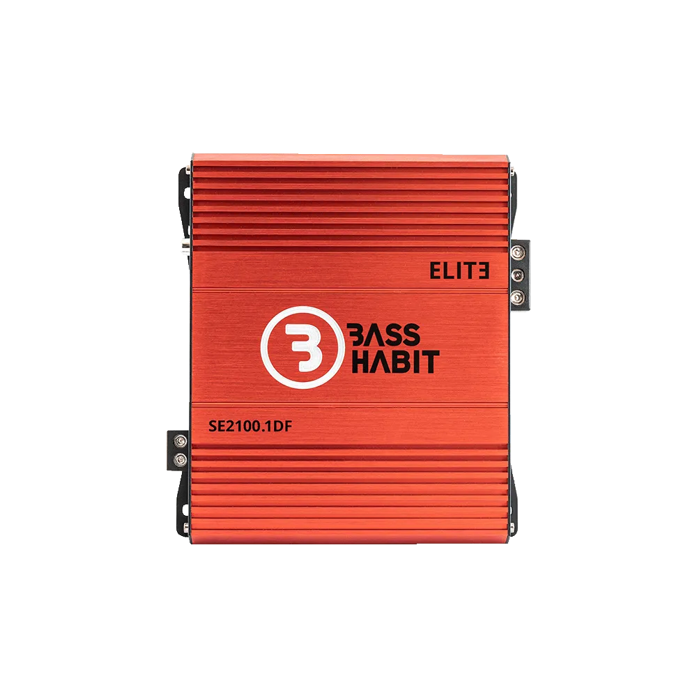 Bass Habit SPL Elite 2100.1DF, mono automobilinis garso stiprintuvas - šoninis vaizdas su jungtimis