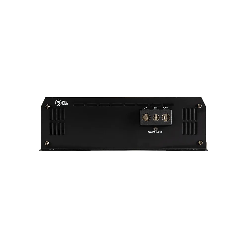 Bass Habit SPL Elite 2100.1DF, mono automobilinis garso stiprintuvas - Galinė panelė su maitinimo jungtimis
