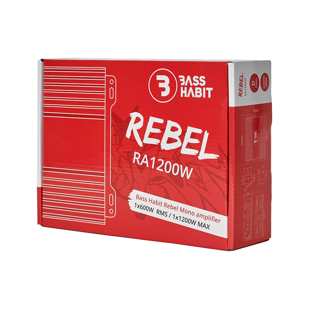 Bass Habit Rebel RA1200W, mono automobilinis garso stiprintuvas 600W