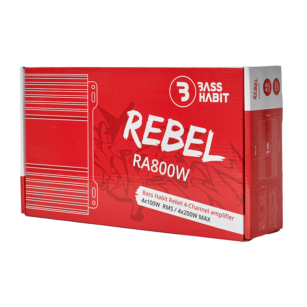 Bass Habit Rebel RA800W, 4-rių kanalų automobilinis garso stiprintuvas 4x100W