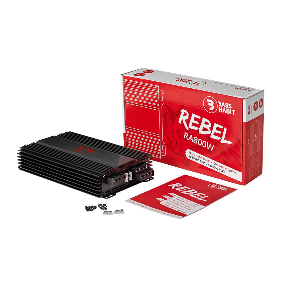 Bass Habit Rebel RA800W, 4-rių kanalų automobilinis garso stiprintuvas 4x100W