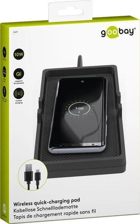 Belaidis greito įkrovimo kilimėlis Goobay 15W, skirtas naudoti transporto priemonėse