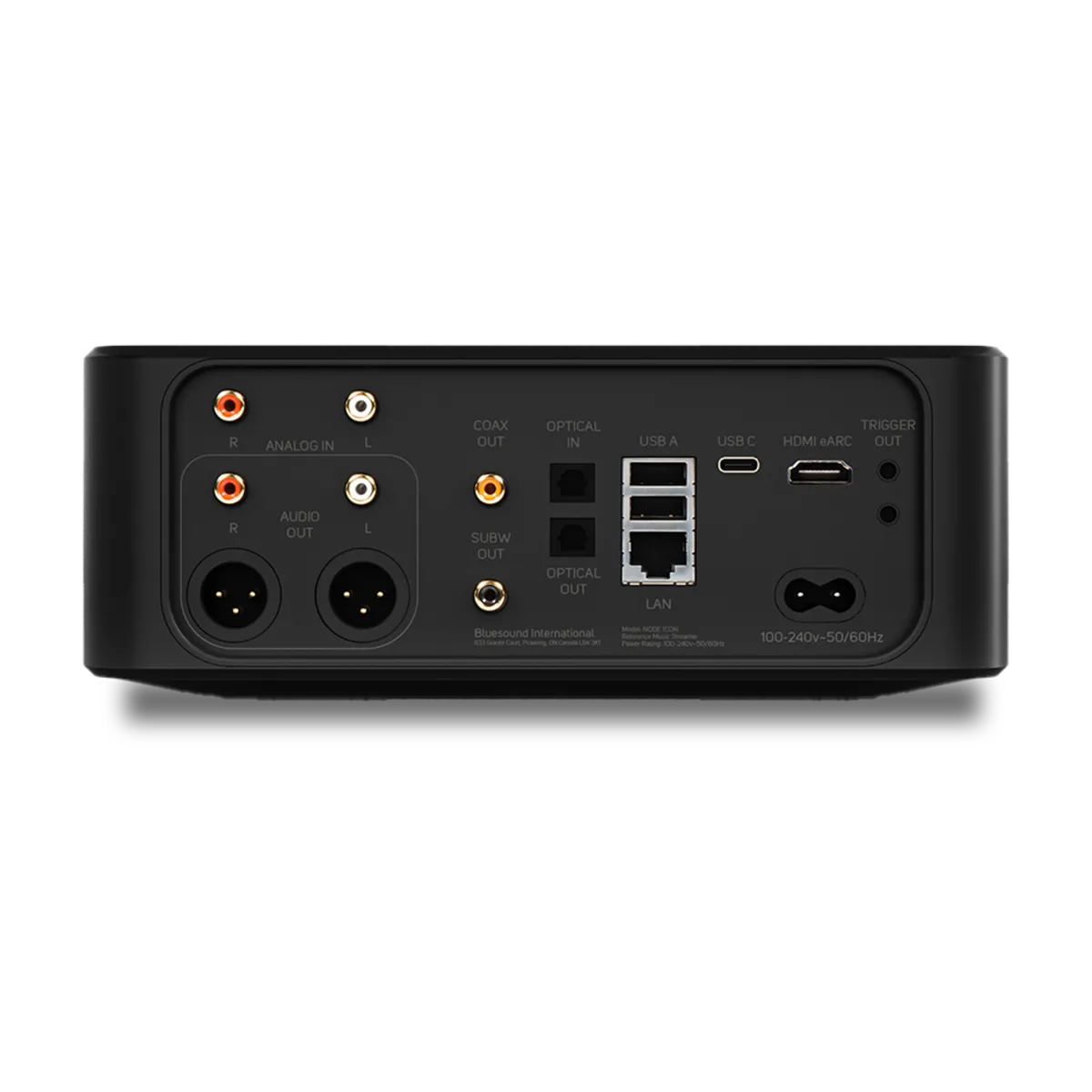 Bluesound NODE ICON, Hi-Res tinklo grotuvas su Dirac Live, HDMI eARC - Galinė panelė su jungtimis ir etiketėmis
