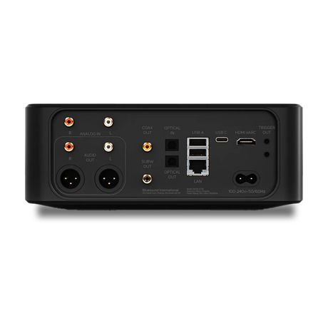 Bluesound NODE ICON, Hi-Res tinklo grotuvas su Dirac Live, HDMI eARC - Galinė panelė su jungtimis ir etiketėmis