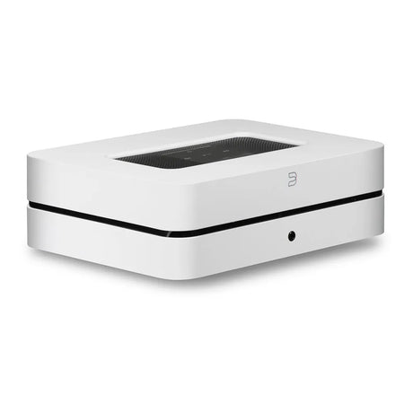 Bluesound POWERNODE 2i, HDMI ARC, išmanus garso stiprintuvas - baltas korpusas su juoda juosta viršuje