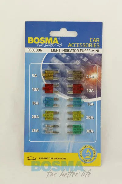 Bosma, MINI tipo saugiklių komplektas su indikacija, 10vnt