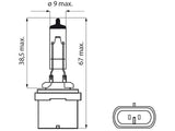 Bosma lemputė 12,8V, 27W, Black Top - matmenys ir jungties schema