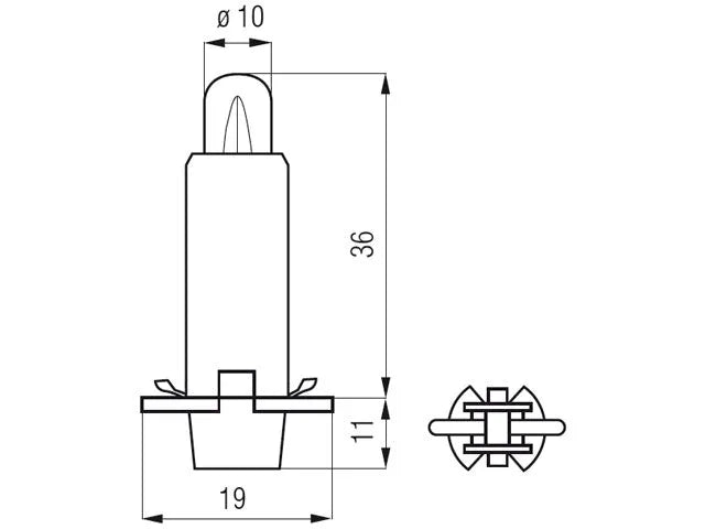 Bosma lemputė BX8.4D, 2W, BIG white - Matmenys ir scheminis vaizdas