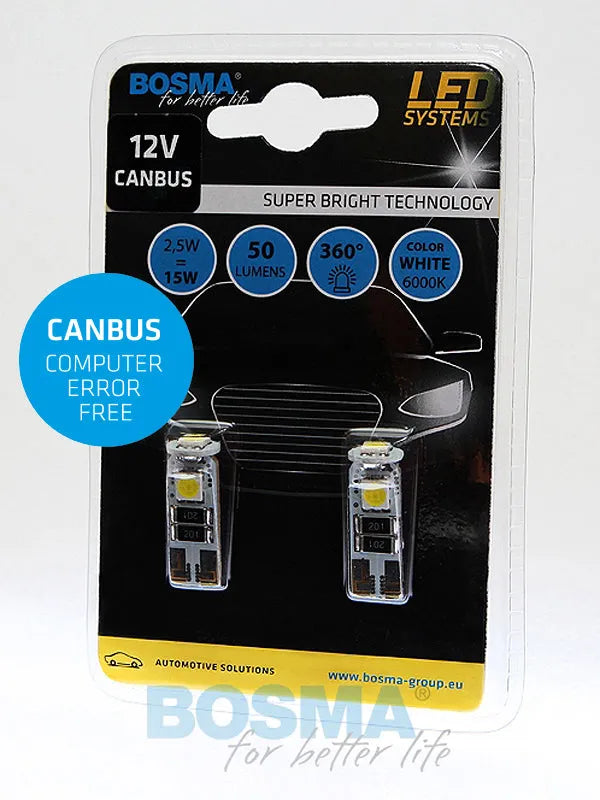 Bosma, lemputė CANBUS T10, W5W 3xSMD5050