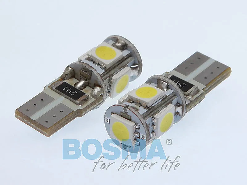 Bosma, lemputė CANBUS T10, W5W 5xSMD5050 - LED lemputės su SMD diodais iš arti