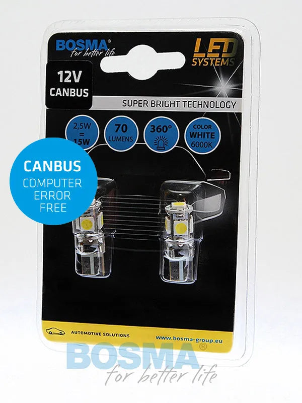 Bosma, lemputė CANBUS T10, W5W 5xSMD5050