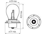 Bosma lemputė P26s, 6V, 15W - matmenys ir detalus pagrindo vaizdas