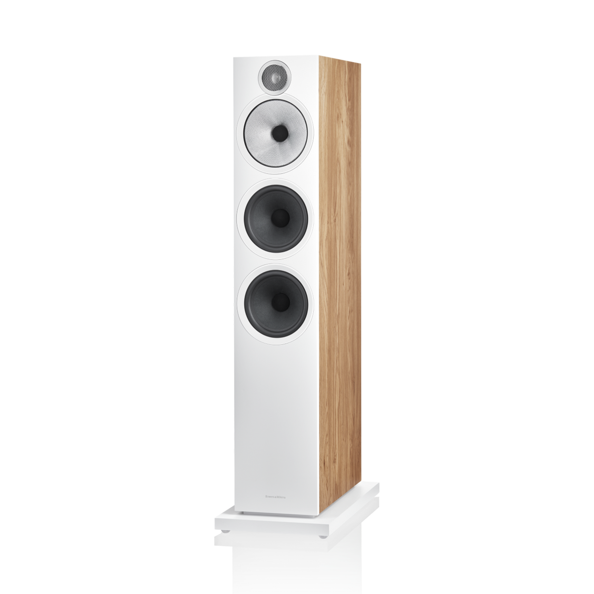 Bowers & Wilkins 603 S3, grindinė garso kolonėlė - Šoninis vaizdas su medžio tekstūra