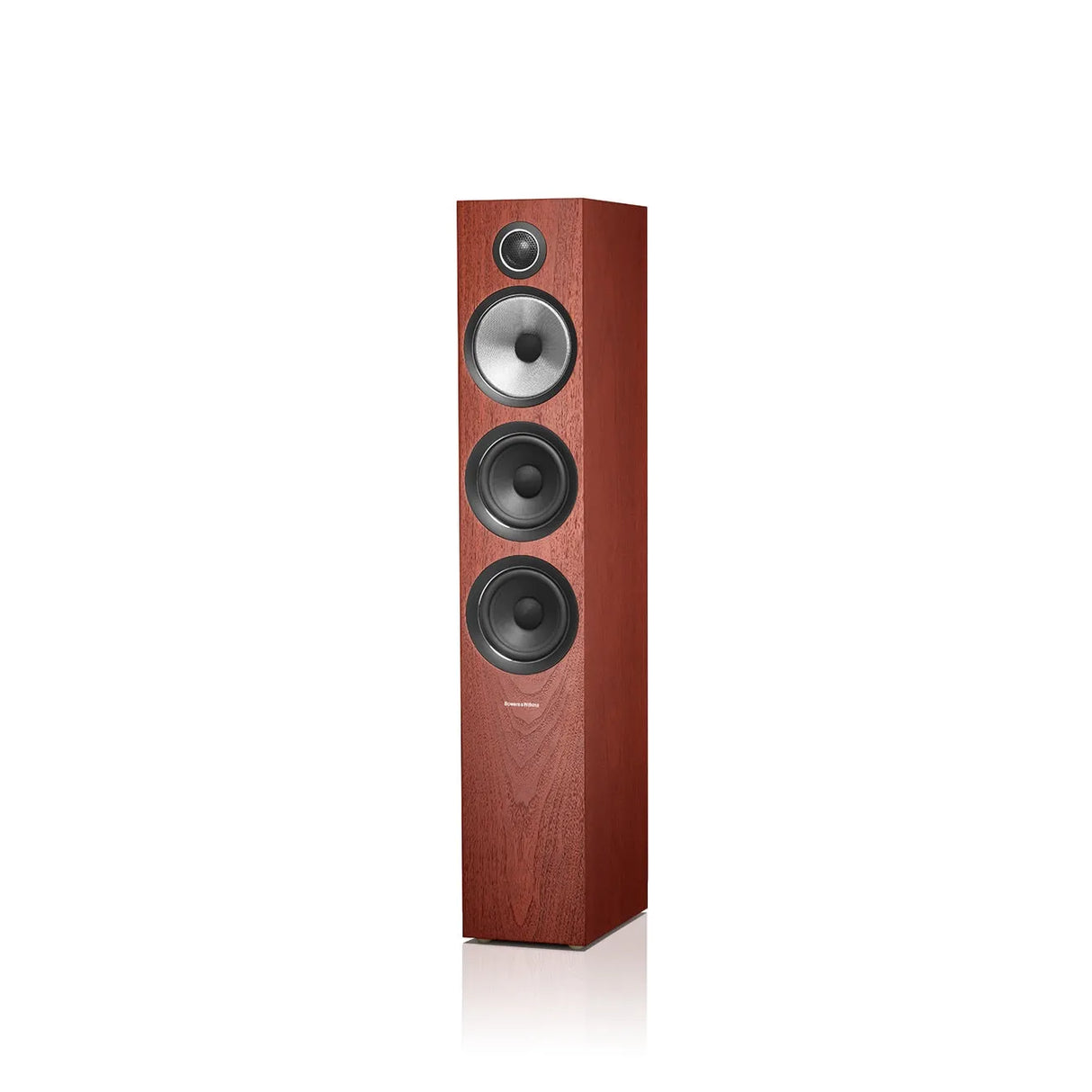 Bowers & Wilkins 704 S2, grindinė garso kolonėlė (įvairių spalvų) - Šoninis vaizdas su trimis garsiakalbiais ir apvaliu aukštų dažnių garsiakalbiu