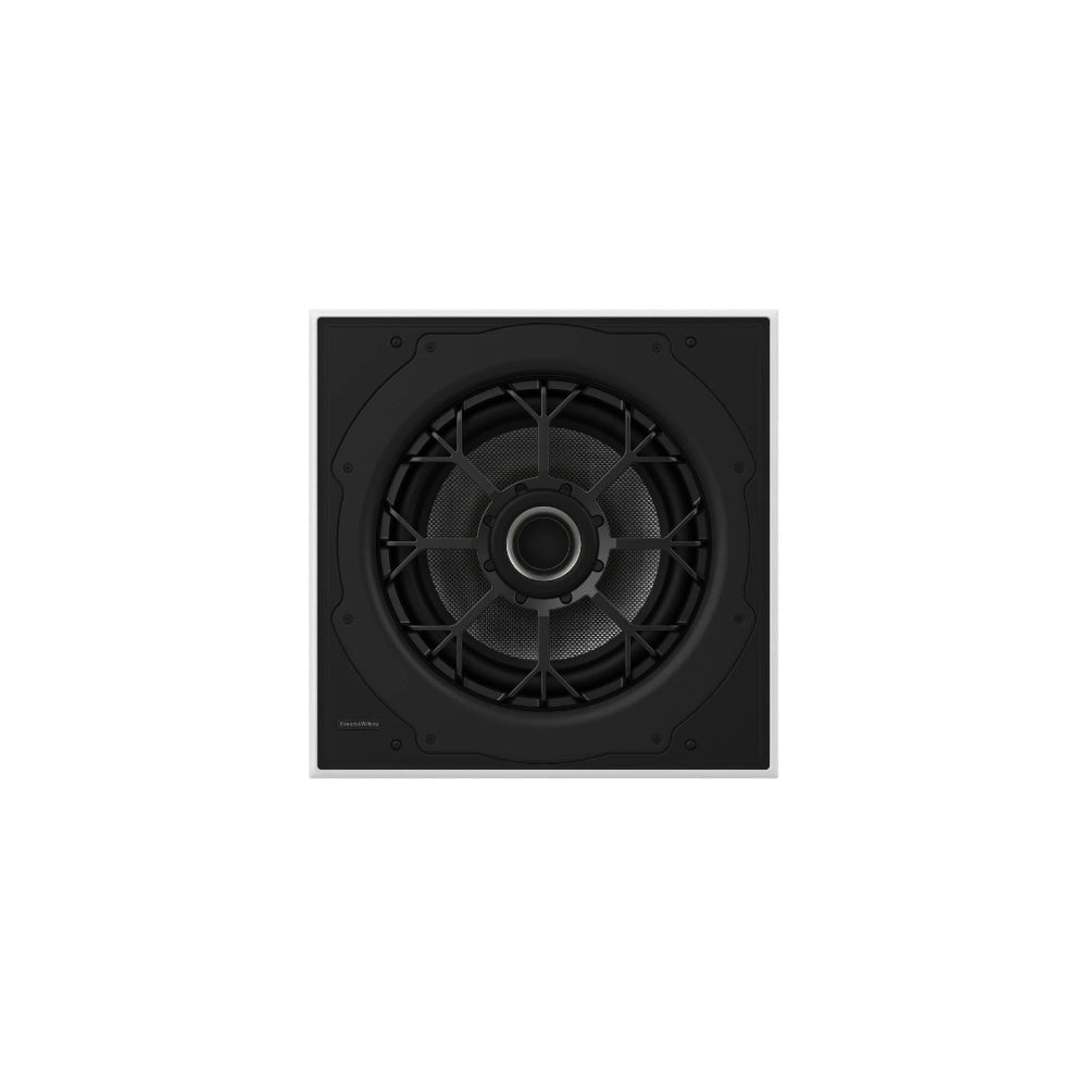 Bowers & Wilkins ISW-8, į sieną montuojama žemų dažnių garso kolonėlė - garsiakalbio grotelės su logotipu