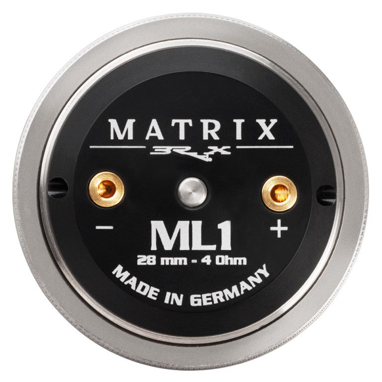 Brax Matrix ML1 // Aukščiausios klasės 28 mm šilko kupolo garsiakalbis - Galinė pusė su jungtimis ir užrašais