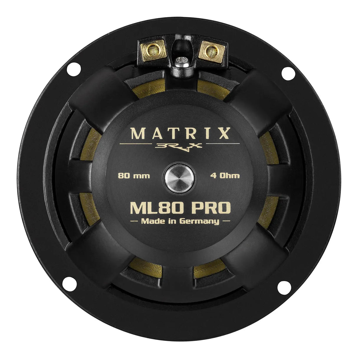 Brax Matrix ML80 PRO, 8 cm automobiliniai vidutinių dažnių garsiakalbiai - Galinė pusė su jungtimis ir specifikacijomis