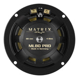 Brax Matrix ML80 PRO, 8 cm automobiliniai vidutinių dažnių garsiakalbiai - Galinė pusė su jungtimis ir specifikacijomis