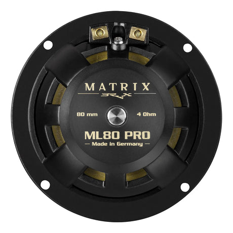 Brax Matrix ML80 PRO, 8 cm automobiliniai vidutinių dažnių garsiakalbiai - Galinė pusė su jungtimis ir specifikacijomis