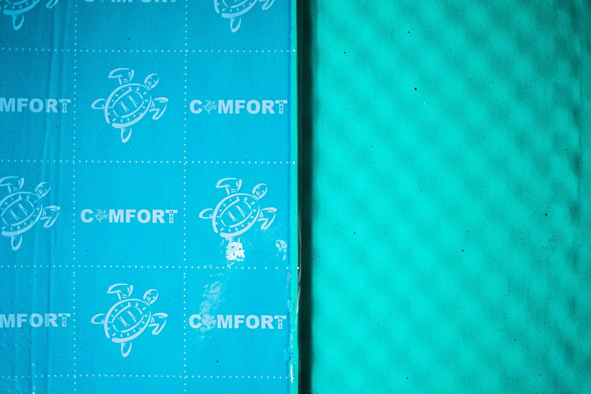 COMFORT MAT SOFT WAVE EXPERT (15mm), akustinis porolonas - Mėlynas paviršius su vėžliukais ir užrašais