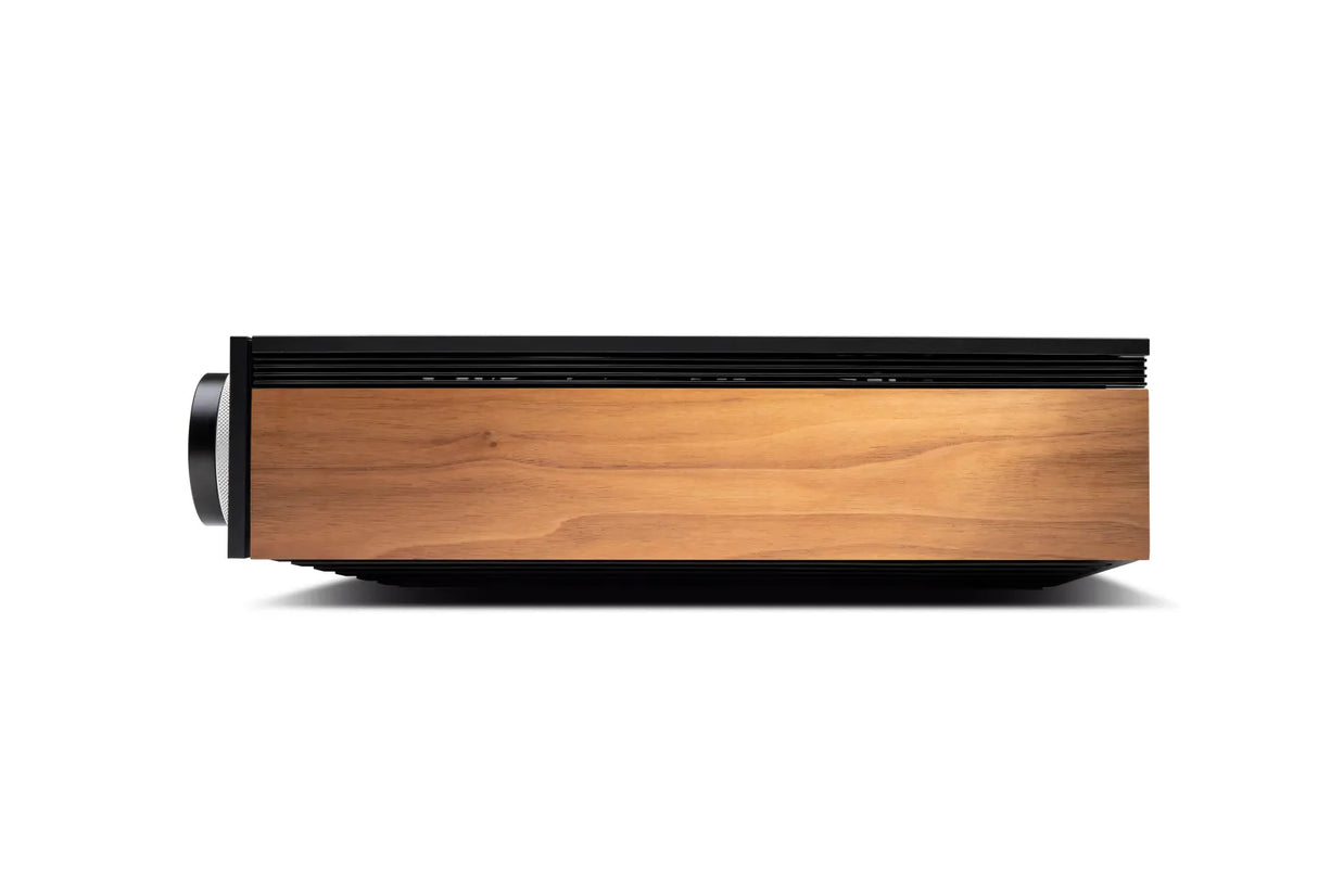 Cambridge Audio Evo 75, išmanus stereo stiprintuvas su HDMI ARC 2x75W - Šoninis vaizdas su medžio apdaila