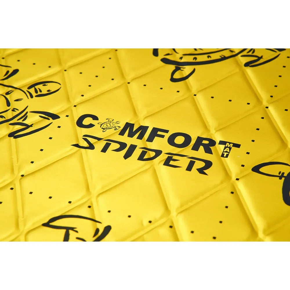 Comfort Mat SPIDER, 3.5mm vibro izoliacija (0.5x0.7m) - Geltonas paviršius su juodu logotipu ir raštais