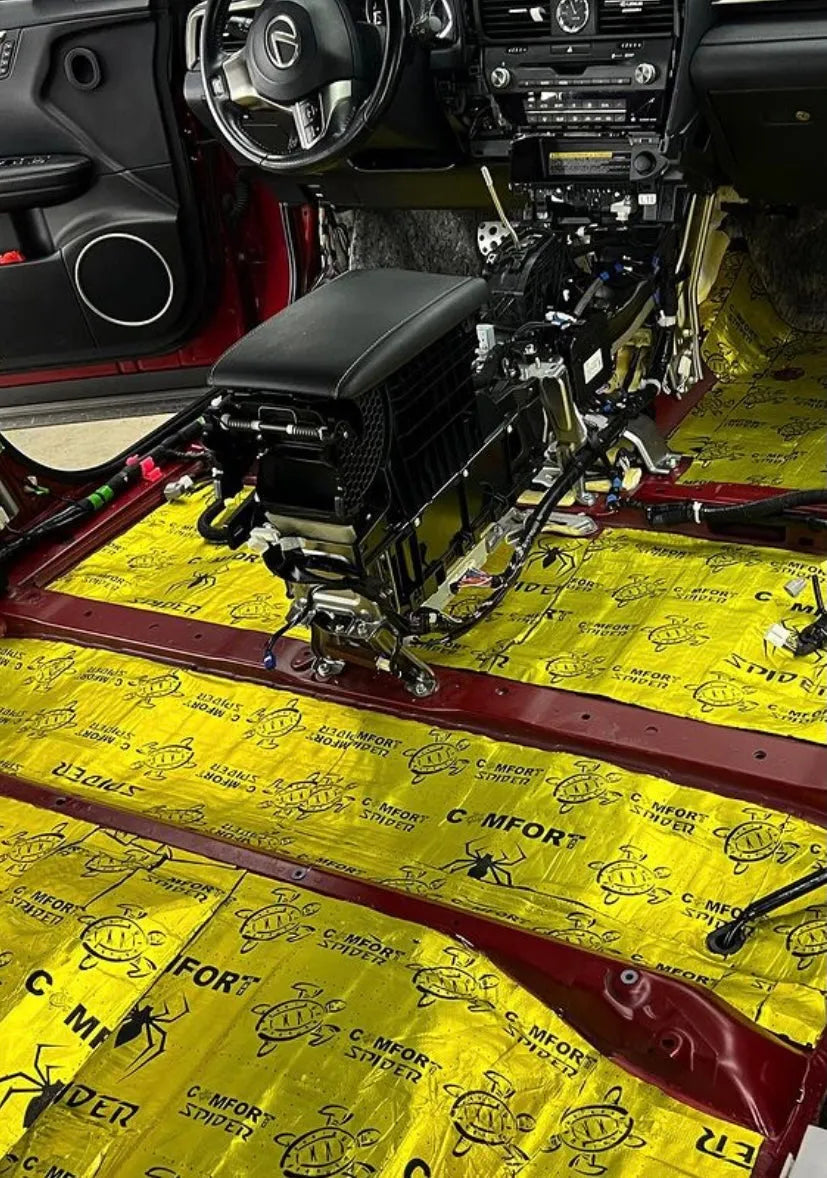 Comfort Mat SPIDER, 3.5mm vibro izoliacija (0.5x0.7m) - Automobilio salono grindys su geltona vibracijos izoliacija