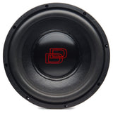 DD Audio 1512a D2 - priekinė dalis su raudonu logotipu ir užrašais