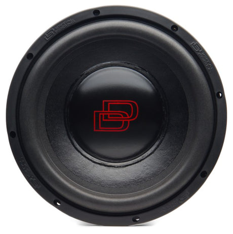 DD Audio 1512a D2 - priekinė dalis su raudonu logotipu ir užrašais
