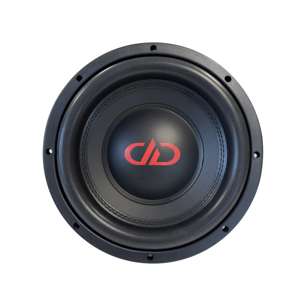 DD Audio 208e-D2 - priekinė dalis su raudonu logotipu ir tvirtinimo skylutėmis