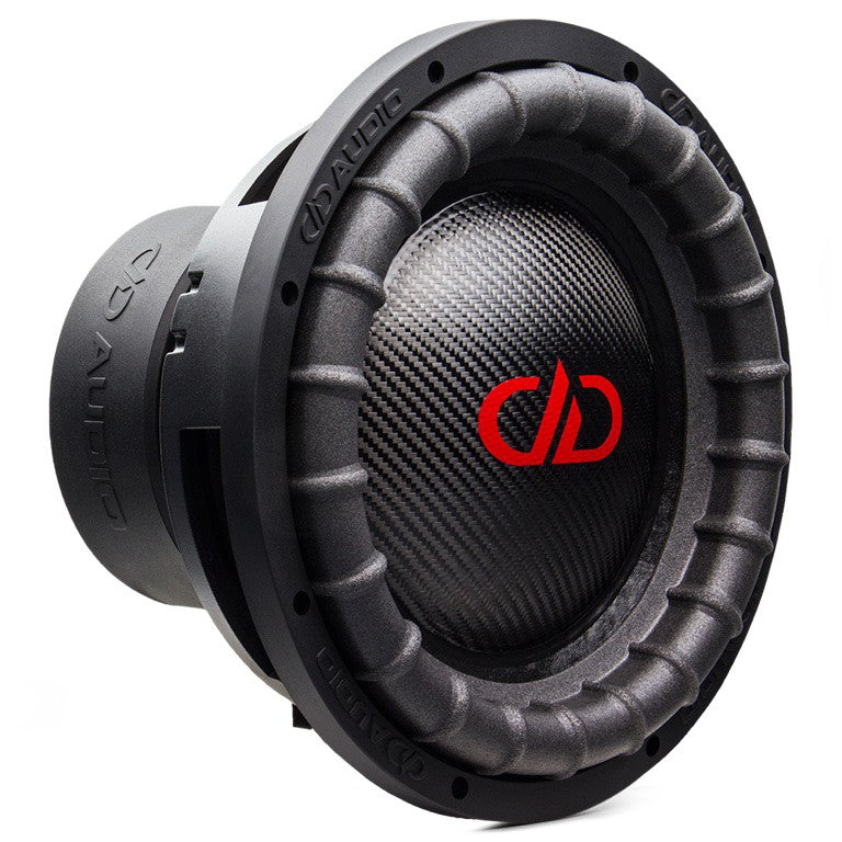 DD Audio 3010 D2 HiDef ESP 10″ - Šoninis vaizdas su anglies pluošto kūgiu ir logotipu