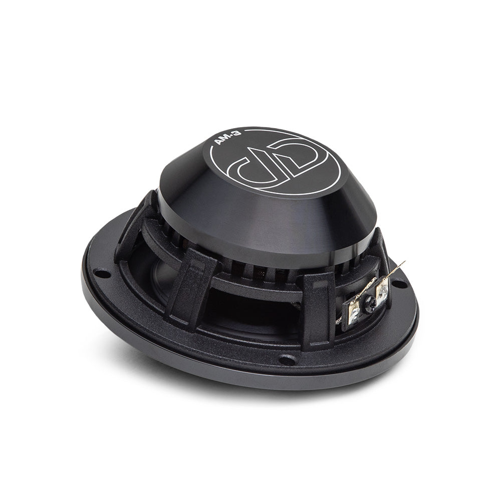 DD Audio AM-3 - juodas metalinis kupolas su logotipu ir jungtimis