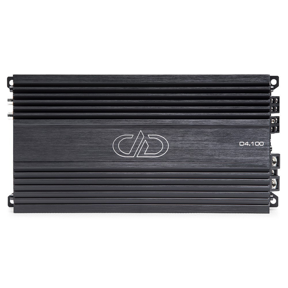 DD Audio D4.100 - šoninis vaizdas su jungtimis ir modeliu