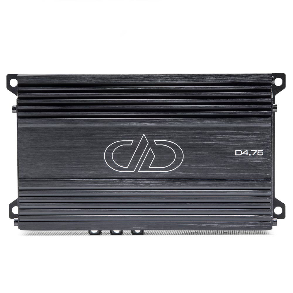 DD Audio D4.75 - šoninis vaizdas su jungtimis ir logotipu
