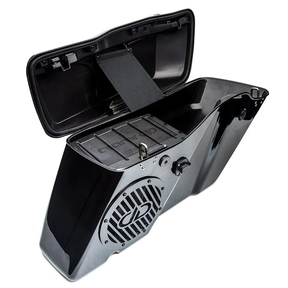 DD Audio HD8-SBK, 8" garsiakalbių montavimo rinkinys Harley-Davidson šoniniams krepšiams - Šoninis krepšys su garsiakalbiu