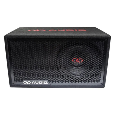 DD Audio LE-210.1a - 1Ohm - Grotelių priekis su logotipais ir garsiakalbiu