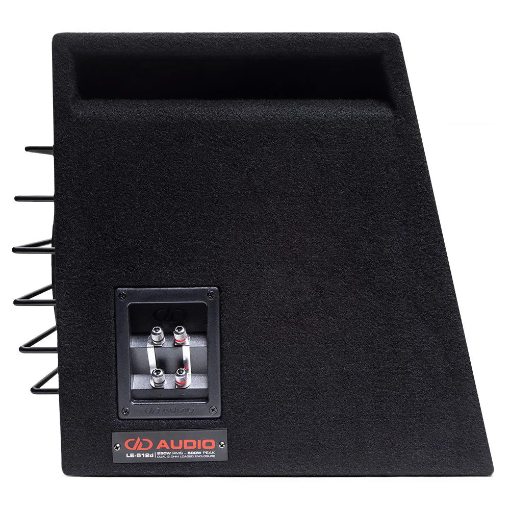 DD Audio LE-512D-D2, 500W automobilinė žemų dažnių garso kolonėlė - Galinė panelė su jungtimis ir logotipu