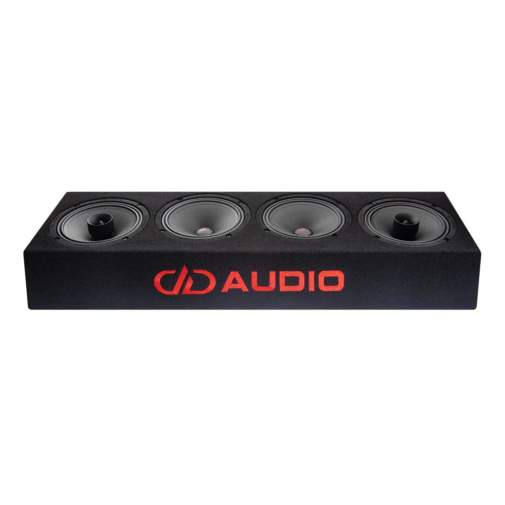 DD Audio LE-VO-MX208.4 - Keturi garsiakalbiai su raudonu logotipu ant korpuso
