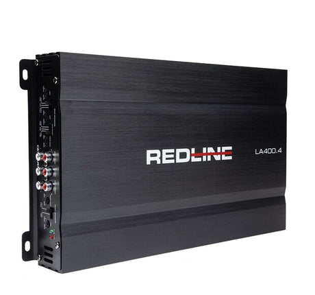 DD Audio RL-LA400.4 - šoninis vaizdas su jungtimis ir valdymo elementais