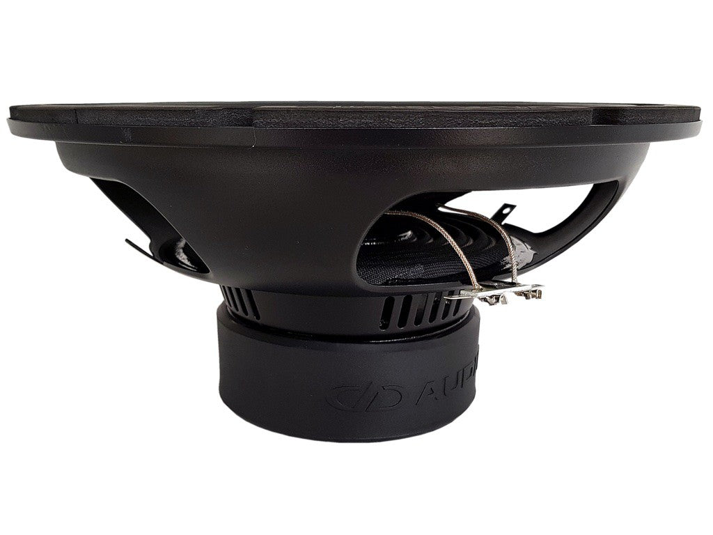 DD Audio Redline 112 S4 - Šoninis vaizdas su laidais ir logotipu