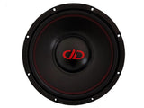 DD Audio Redline 112 S4 - Raudonos siūlės ir logotipas išskiria garsiakalbį
