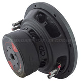 DD Audio Redline 210d D2 - Šoninis vaizdas su jungtimis ir logotipais