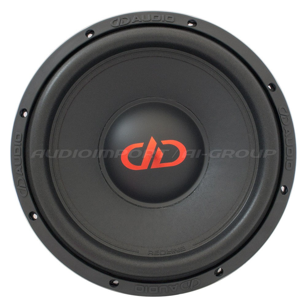 DD Audio Redline 212d D4 - priekinė dalis su logotipu ir užrašais