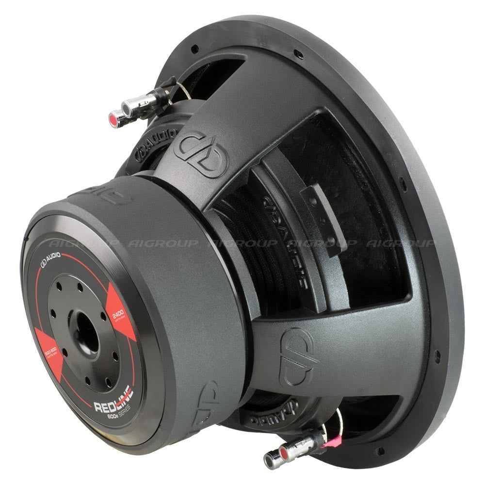 DD Audio Redline 612e D4 - Šoninis vaizdas su jungtimis ir logotipais