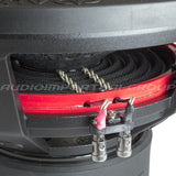 DD Audio Redline 715d D4 - Raudonas žiedas su laidų jungtimis iš arti