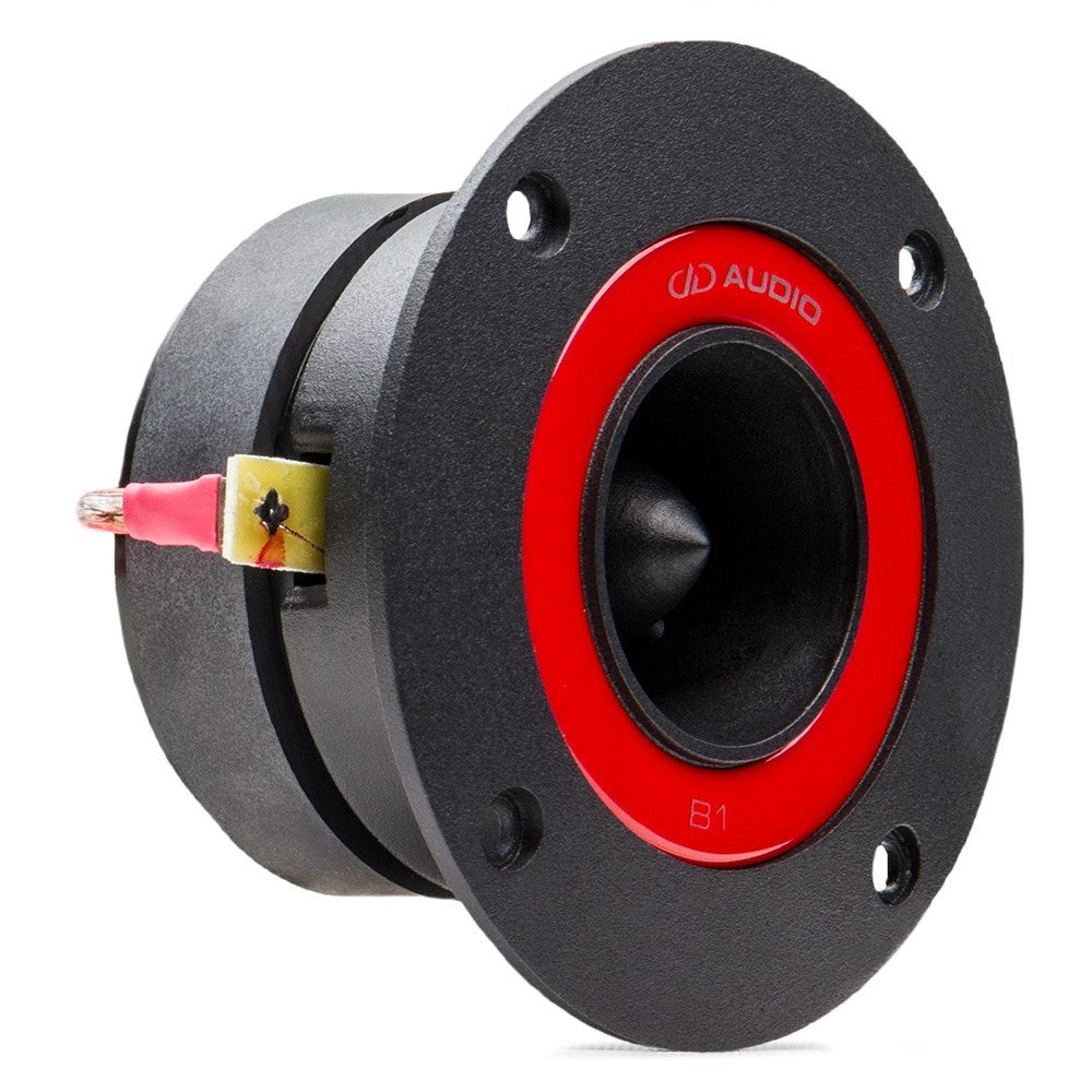 DD Audio VO-B1 - Šoninis vaizdas su laidų jungtimis ir raudonu žiedu
