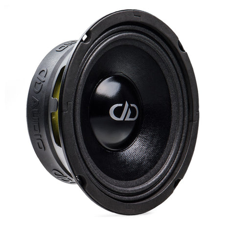DD Audio VO-M6.5-S4 - Šoninis vaizdas su logotipu ir geltonu elementu
