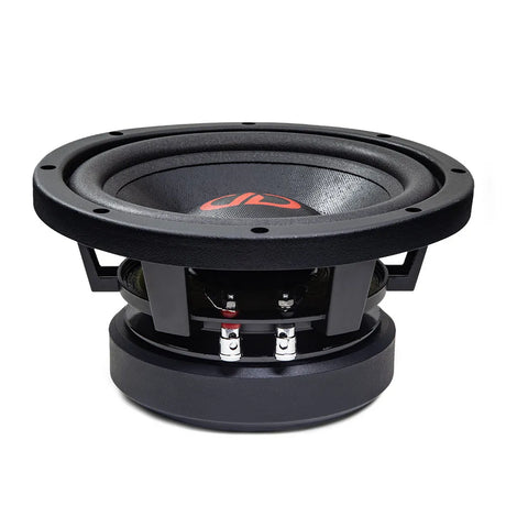 DD Audio VO-W508-S2 - garsiakalbio jungtys ir logotipą iš arti