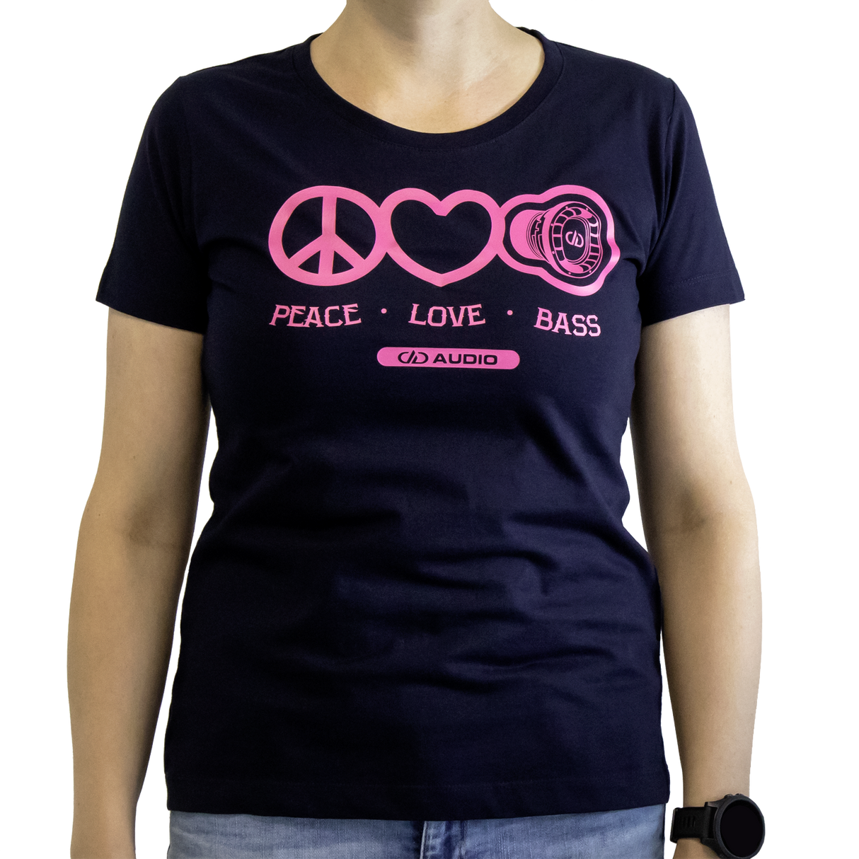 DD Women′s marškinėliai L Navy Love Peace & Bass