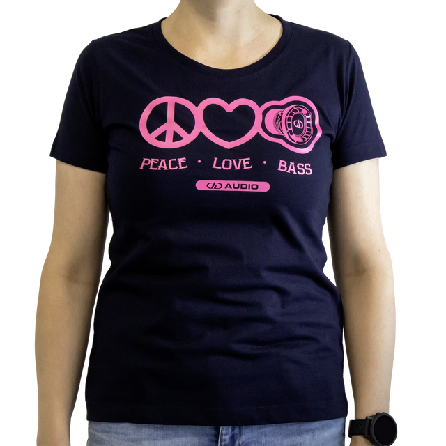 DD Women′s marškinėliai S Navy Love Peace & Bass